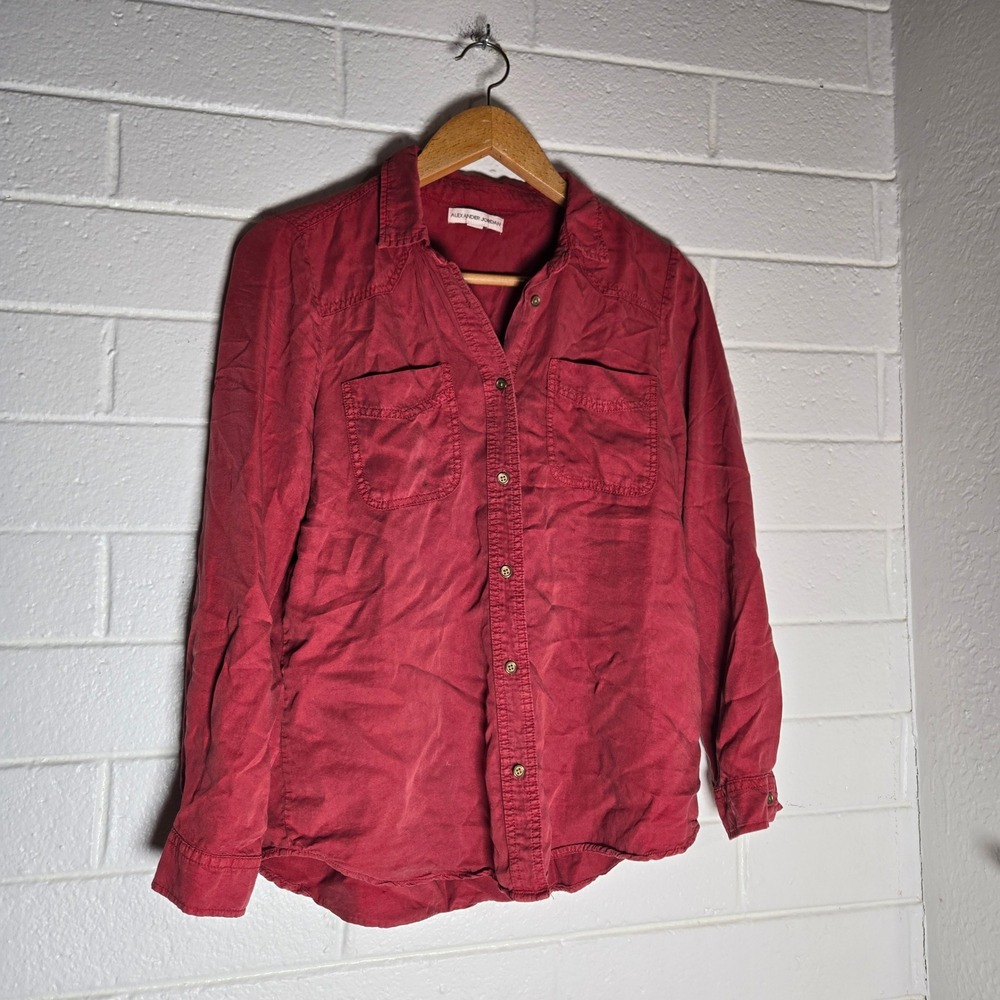 Alexander Jordan Womens Button Down Shirt Red Lyocell Tencel Utility Pocket M